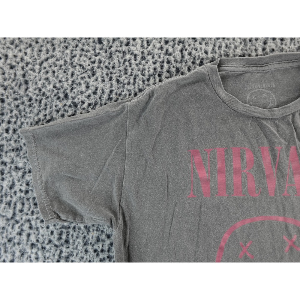 Kids Nirvana Smiley Face T Shirt Gray Short Sleeve Graphic‎ Tee - Picture 2 of 10